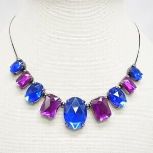 Jewel tone blue/purple large rhinestone statement short choker necklace party